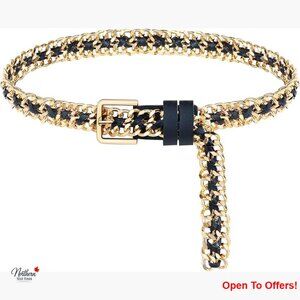 Leather Metal Punk Chain Waist Belt for Women Dresses